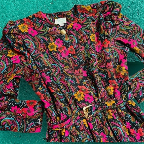 VINTAGE 70s sz S/M Lady Carol Petites midi dress paisley 60s fit& flare a-line - Picture 7 of 7